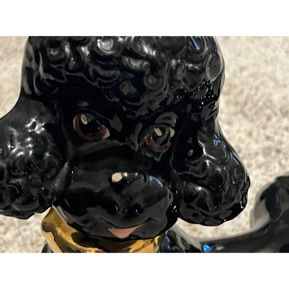 Black Poodle Ceramic Gold Gilt Vtg MCM Atlantic Mold - Picture 3 of 15